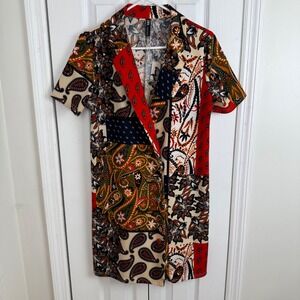 ZARA‎ Paisley Patchwork Print Blazer Mini Dress Boho 70s Retro Folklore L